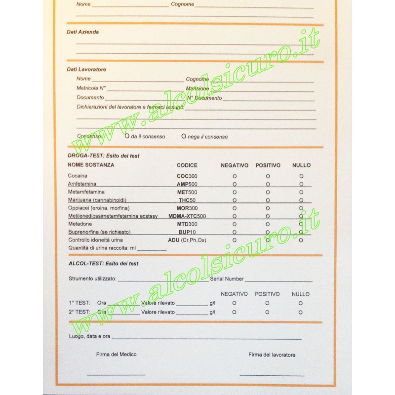 Verbali drogatest in triplice copia